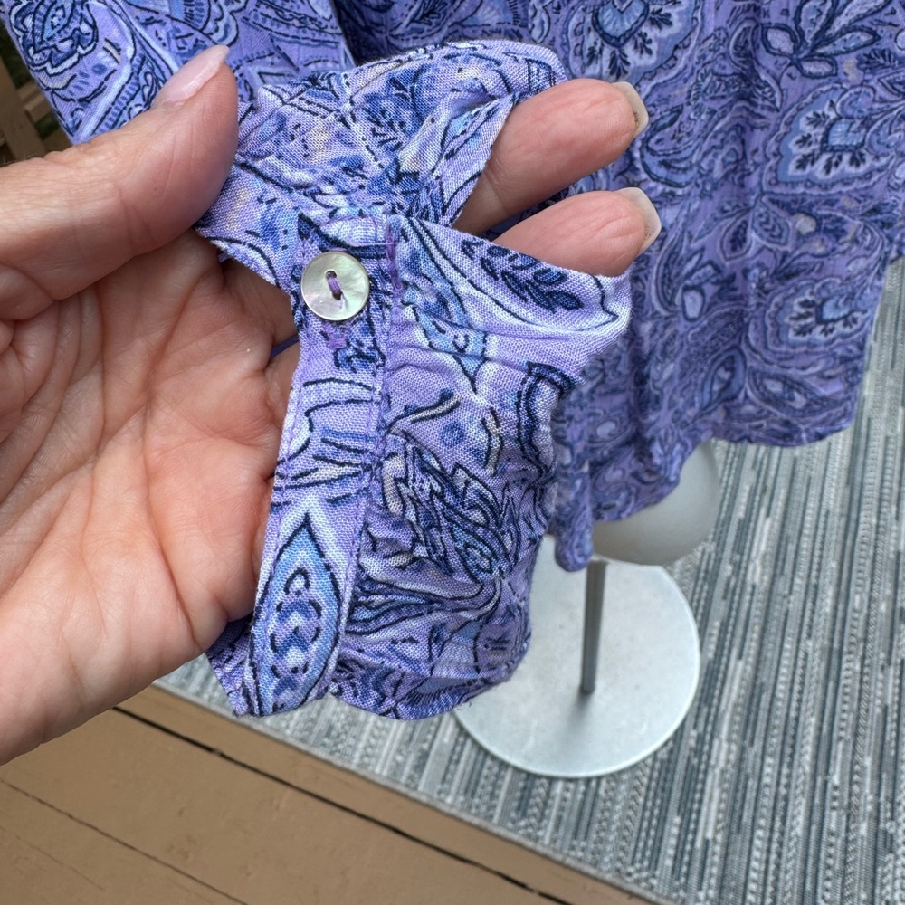 Appleseed Women's Lavender Purple Paisley Long Sleeve Half Button Up Sz Large - Picture 4 of 12